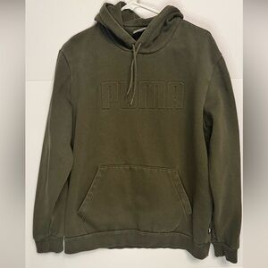 Puma Olive Green Hoodie Large Fits Small Embossed Logo Pullover